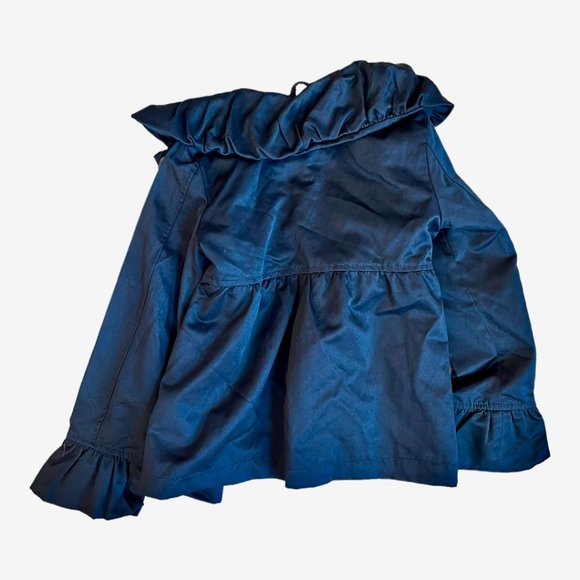 NWT Me Jane Kids Navy Coat with Buttons and Ruffled Sleeves and Neck//Size 6 - Picture 2 of 7